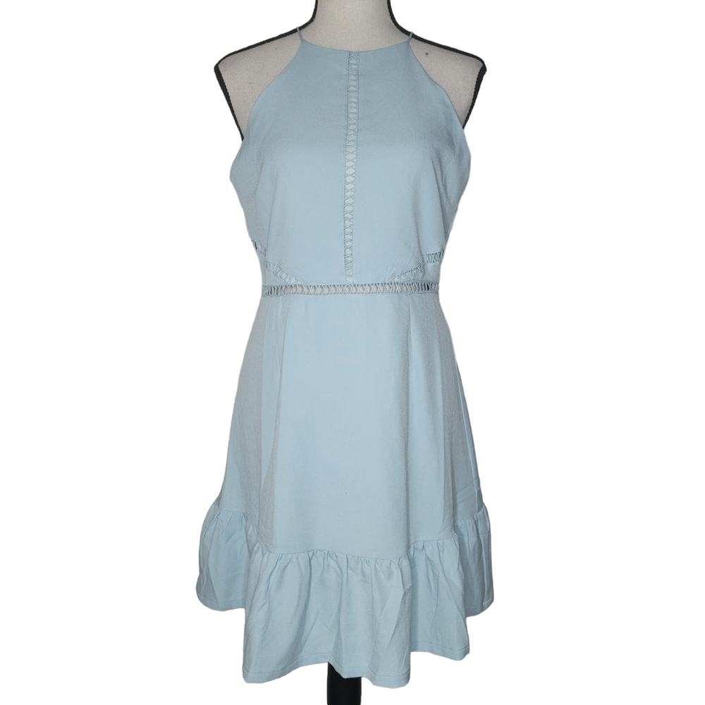 BLUE RAIN blue cutout halter aline mini dress